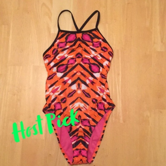 Speedo Orange and Pink One Piece Swimsuit - Picture 1 of 6